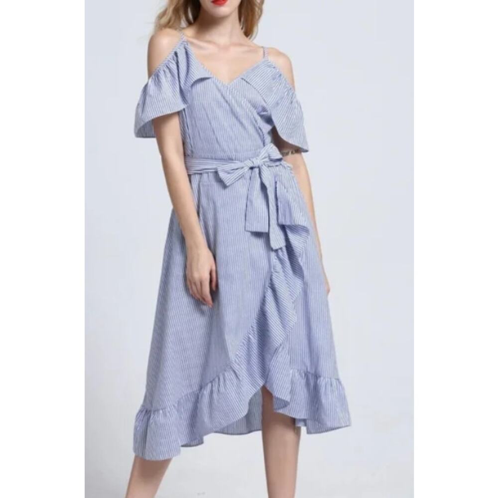 Jill Stuart Blue Striped Midi Dress